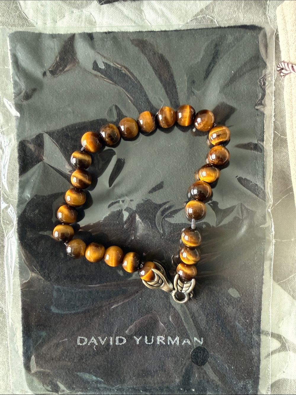 David Yurman Tiger Eye Bead Bracelet in Golden Brown with Silver Accents